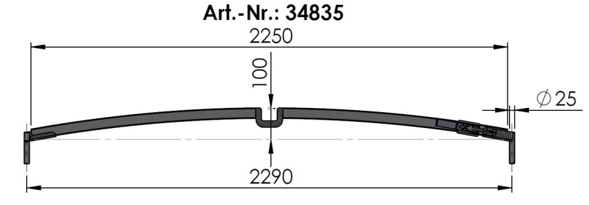 34835 Rechteckrohrspriegel, Alu, Sprung 100, l=2290, klappbares Planenrohr
