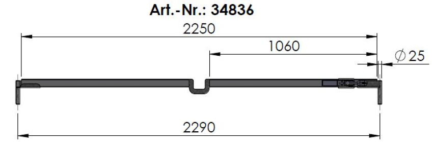 34836 Rechteckrohrspriegel, Alu, Sprung 0, l=2290, klappbares Planenrohr